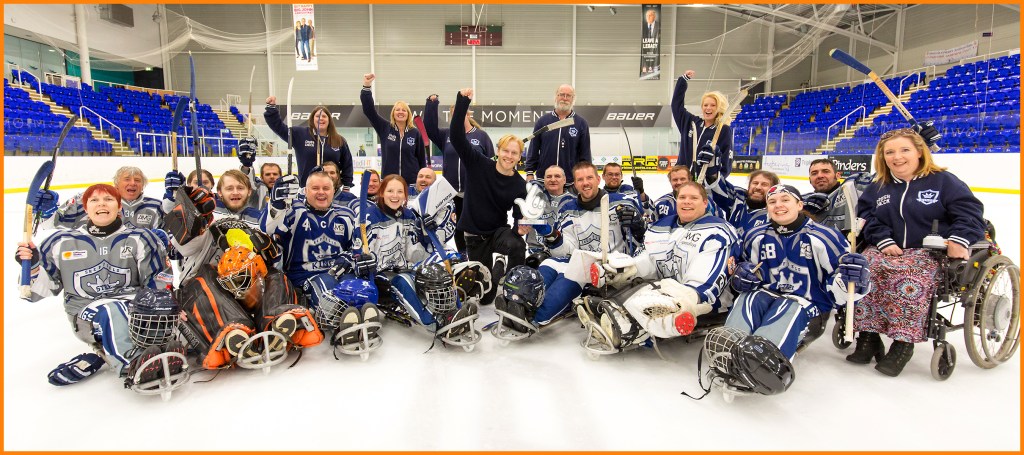 Announced as National Lottery Award winners, the Sheffield Steelkings are surprised by Paralympic gold medallist, Jonnie Peacock.    